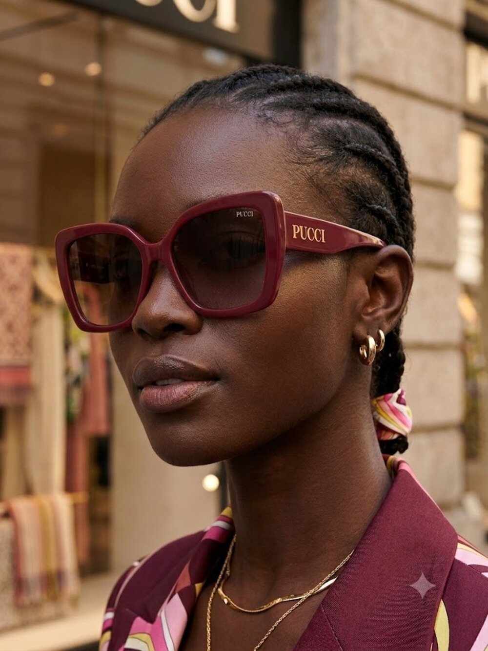 Emilio Pucci Burgundy Ombré Frame Oversized Square Sunglasses with Pink Pouch - Picture 1 of 9